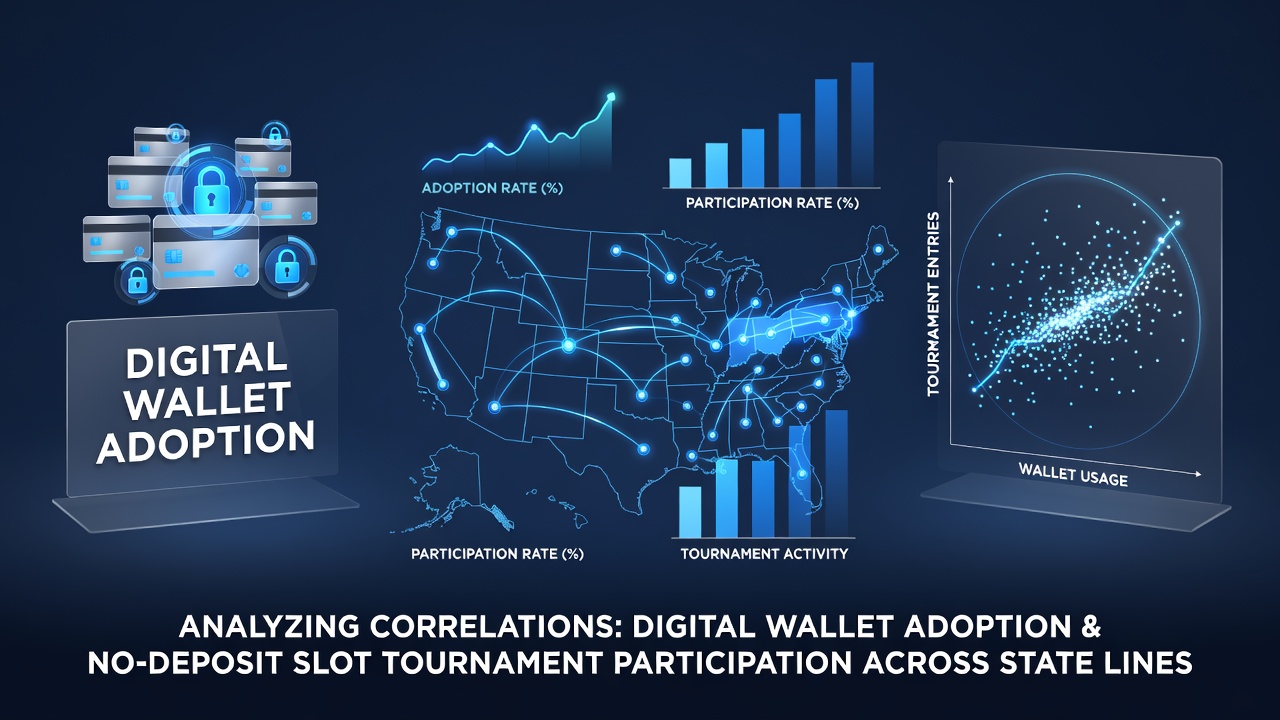 Digital wallet interfaces displayed on mobile screens alongside slot tournament leaderboards from multiple states