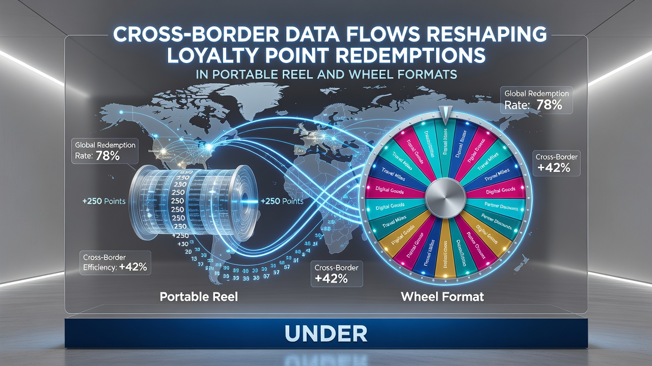 Mobile device displaying loyalty point redemption interface for reel and wheel games with data flow indicators