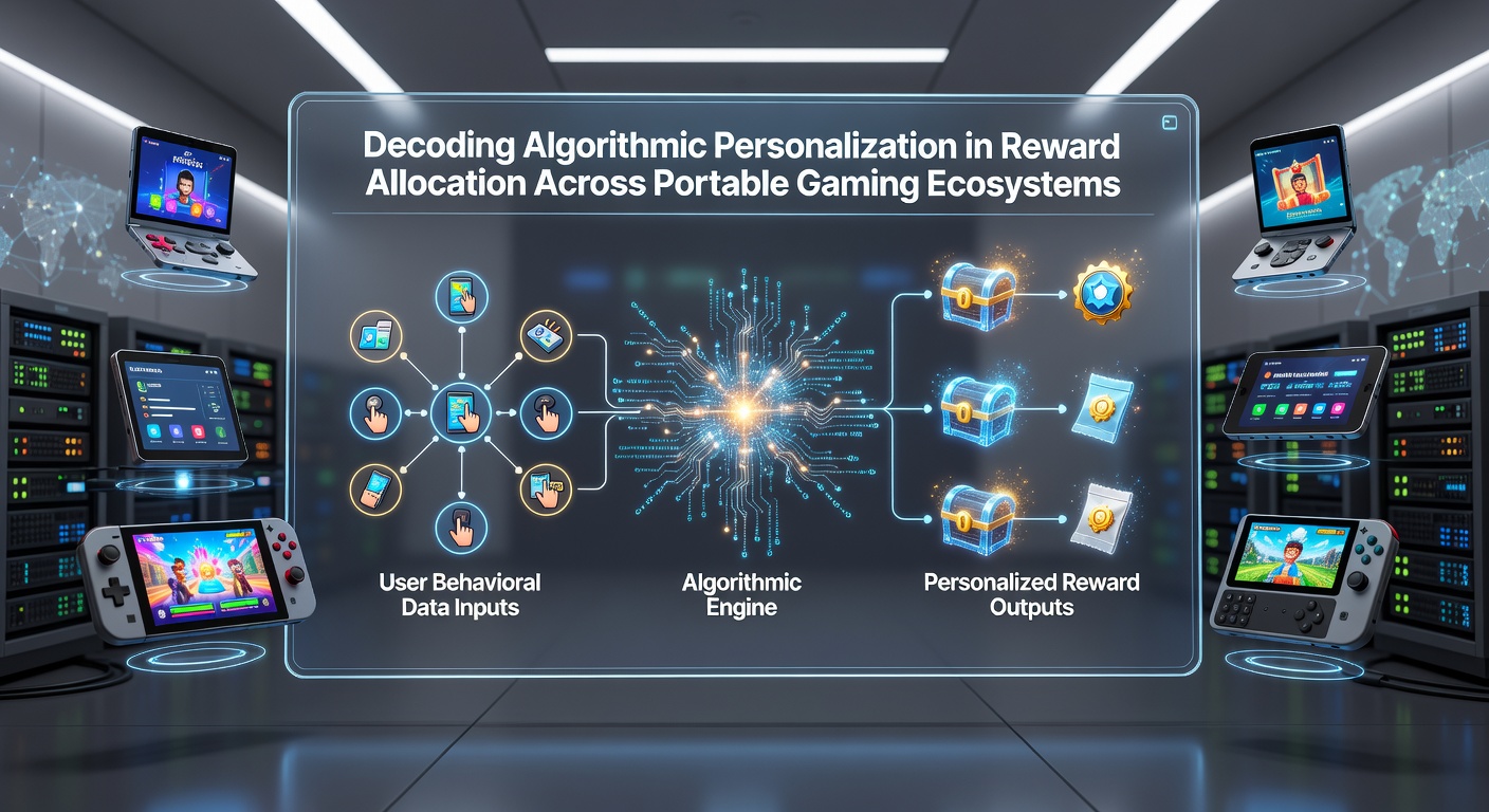 Diagram illustrating reward allocation pathways between portable devices and centralized gaming servers