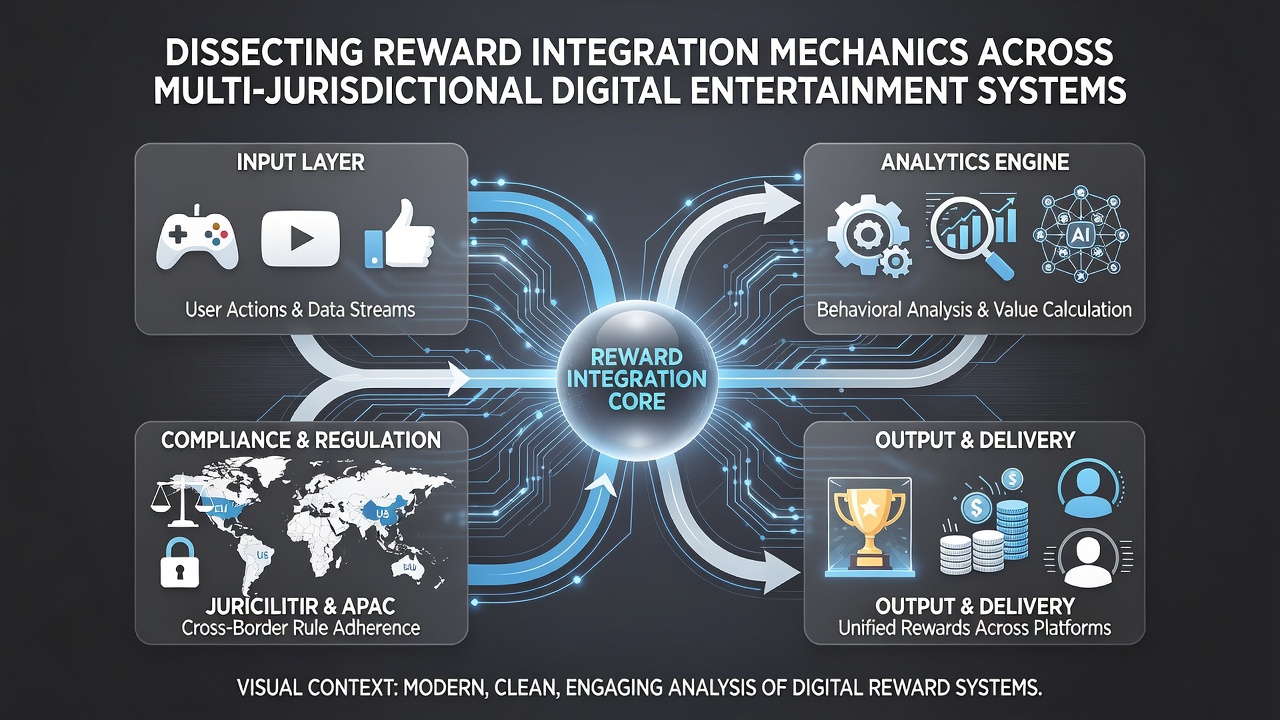 Network diagram illustrating encrypted reward data pathways connecting platforms in separate regulatory jurisdictions