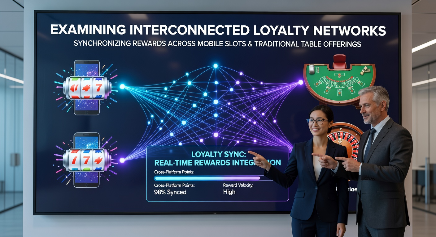 Illustration of synchronized loyalty points flowing between mobile slots and casino table games