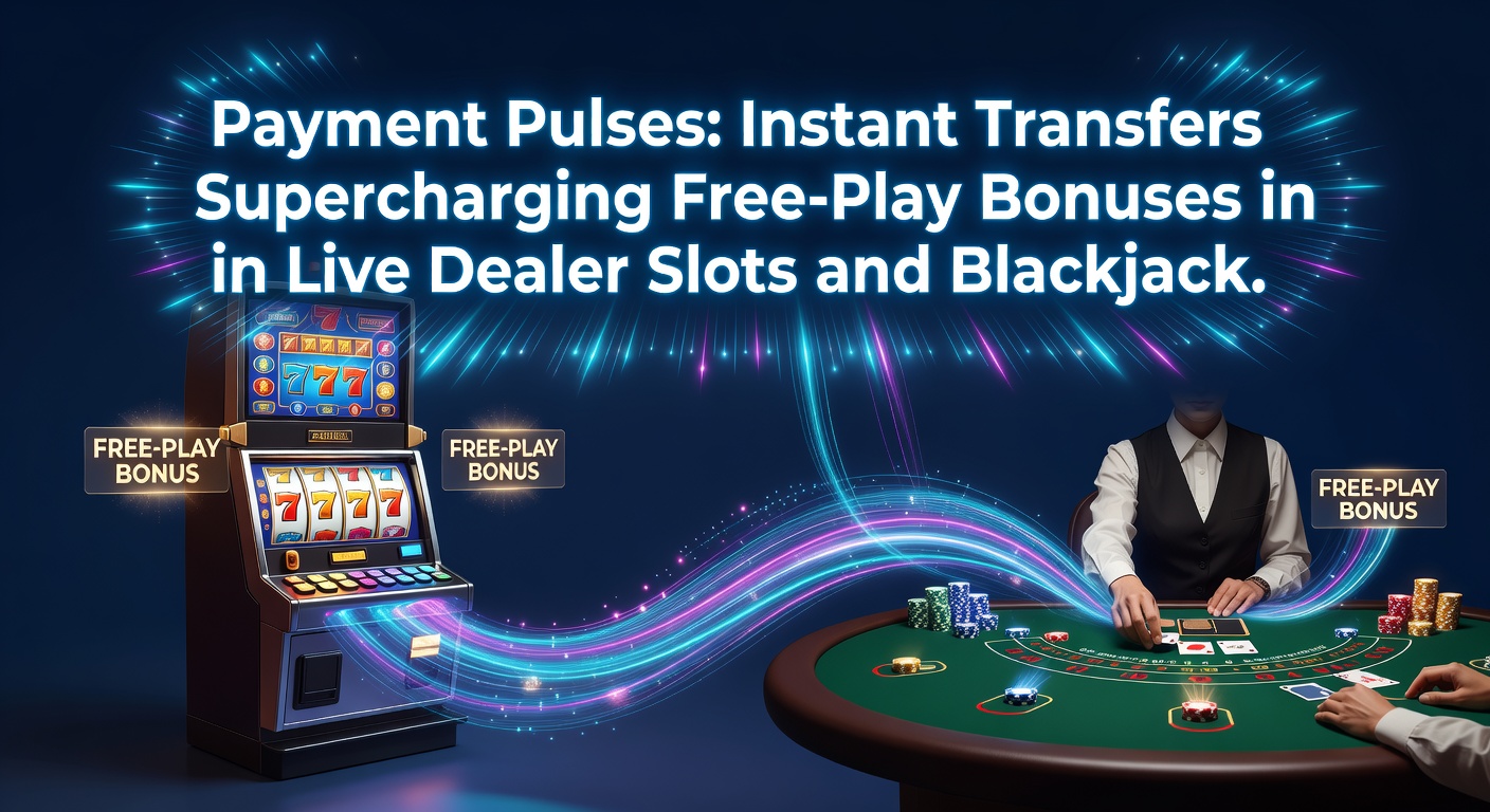 Dynamic graphic showing lightning-fast payment pulses activating free-play bonuses amid live dealer slots and blackjack tables