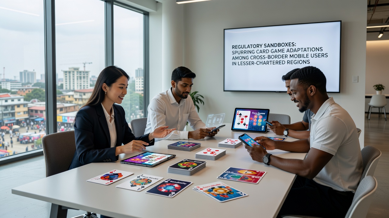 Cross-border mobile interfaces displaying adapted card games under sandbox regulations