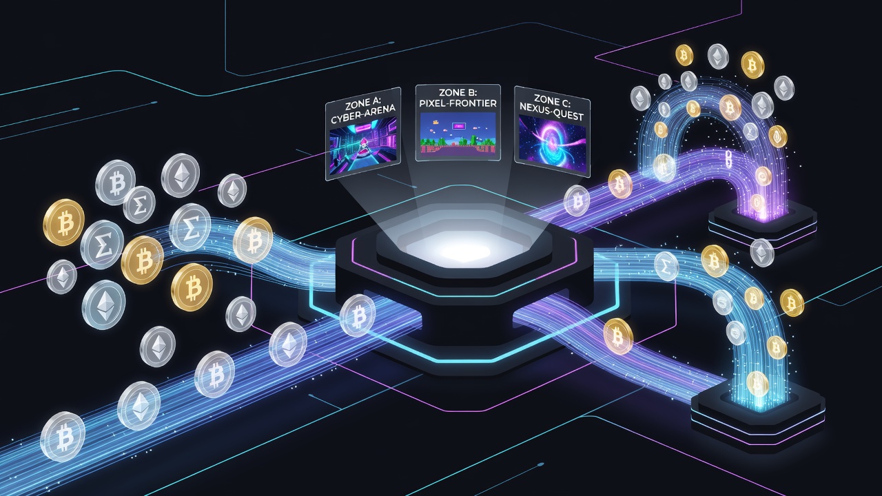 Cryptocurrency transfer interface integrated with digital gaming reward synchronization in emerging zones