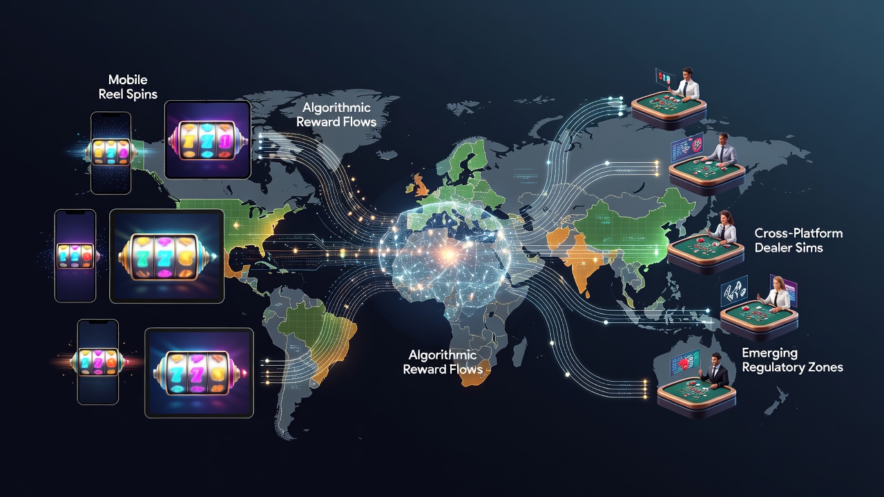 Diagram illustrating data pathways between mobile slot algorithms and live dealer platforms in regulated markets
